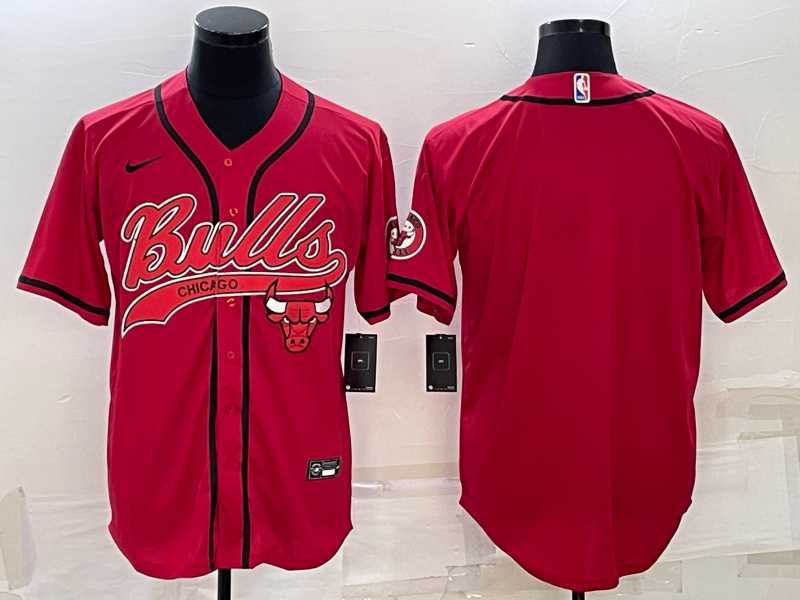 Mens Chicago Bulls Red Team Big Logo With Patch Cool Base Stitched Baseball Jersey